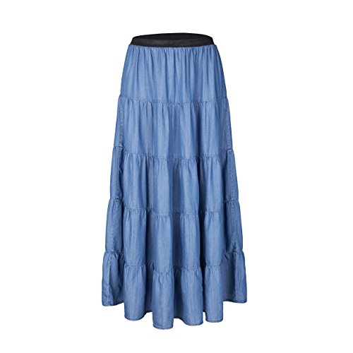Tronjori Womens A Line Long Lightweight Tencel Denim Tiered Skirt Tronjori Womens A Line Long Lightweight Tencel Denim Tiered Skirt